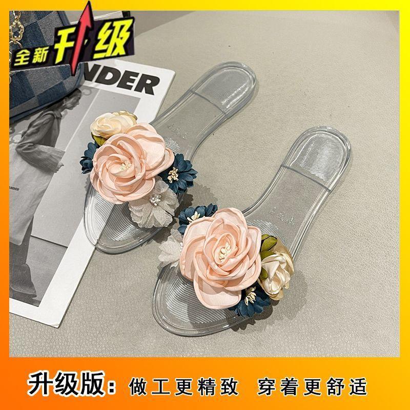 Flower women's shoes slippers 2025 summer new fashion home indoor and outdoor wear versatile beach shoes flat one-word