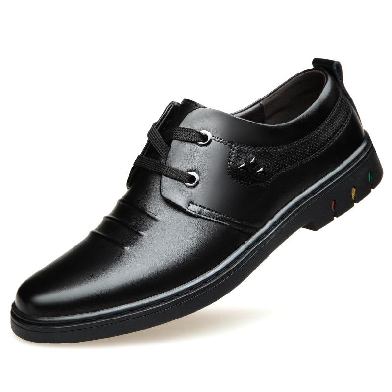 Кожаная обувь мужская 2025 новая повседневная мужская обувь Британская дышащая кожаная мужская деловая обувь на шнуровке мягкая подошва повседневная кожаная обувь 38