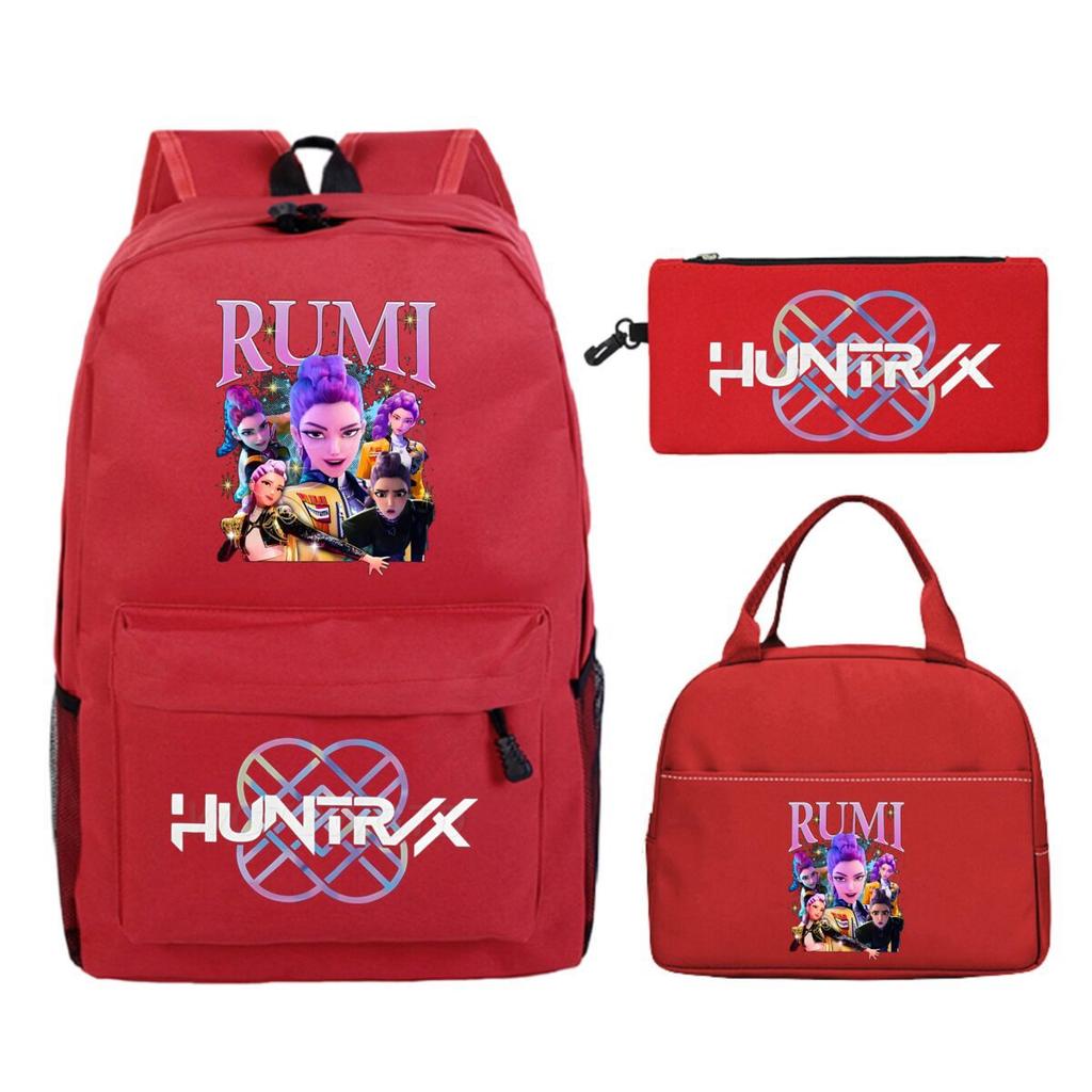 Primary and secondary school students schoolbag three-piece set, animation cartoon personalized printing backpack, casual pencil bag, meal bag