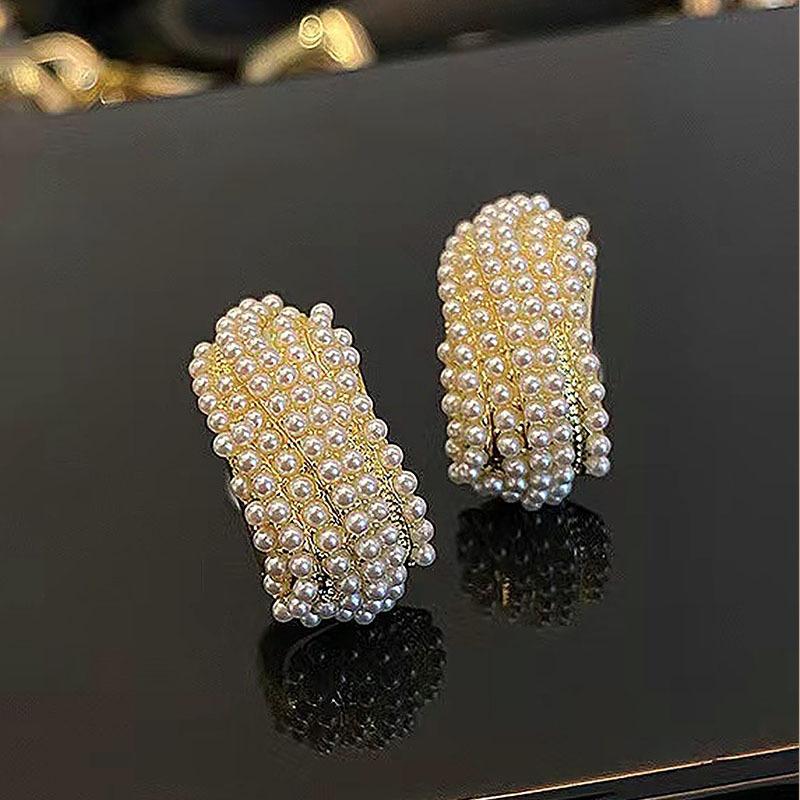 Twisted Pearl C-shaped Women's Stud Earrings Multi-layers Imitation Pearl Beads Small Earrings for Girls Elegant Ear Jewelry