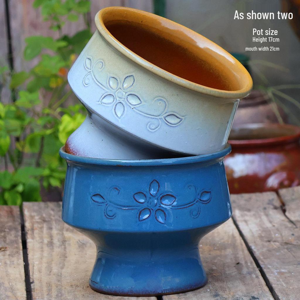 Retro Handmade Large Ceramic Flower Pot for Succulents and Green Plants, Ideal for Home and Landscaping Use