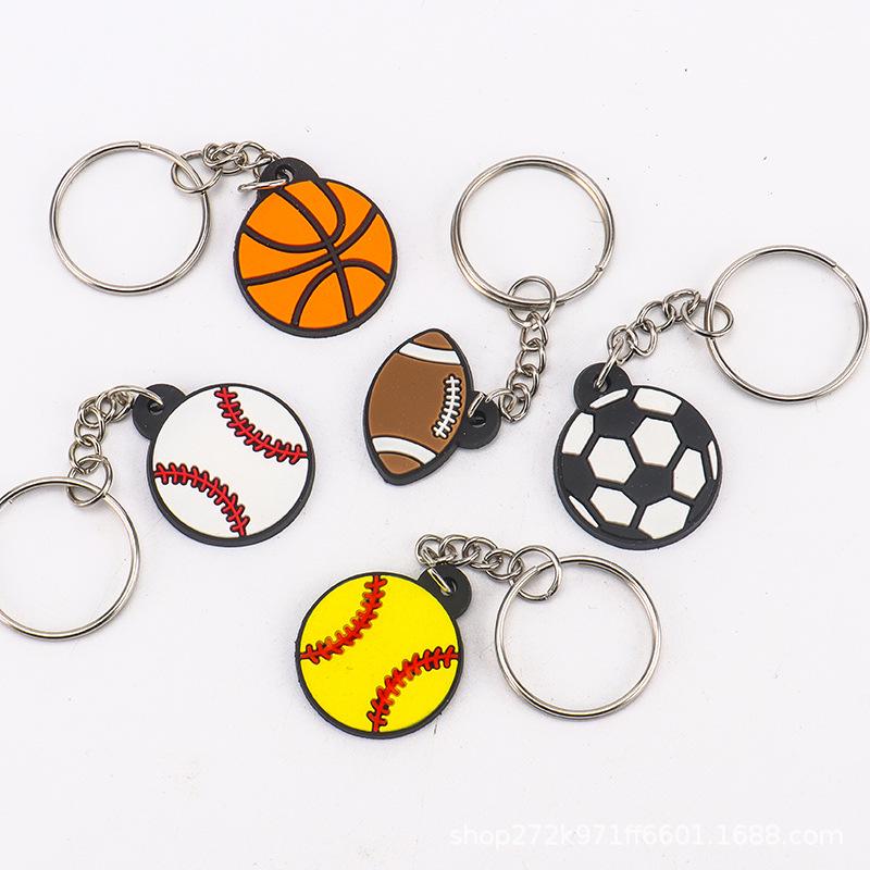 Creative PVC Sports Ball Keychain: Football & Basketball Pendant, Soft Rubber Jewelry, Backpack Charm, Small Gift.