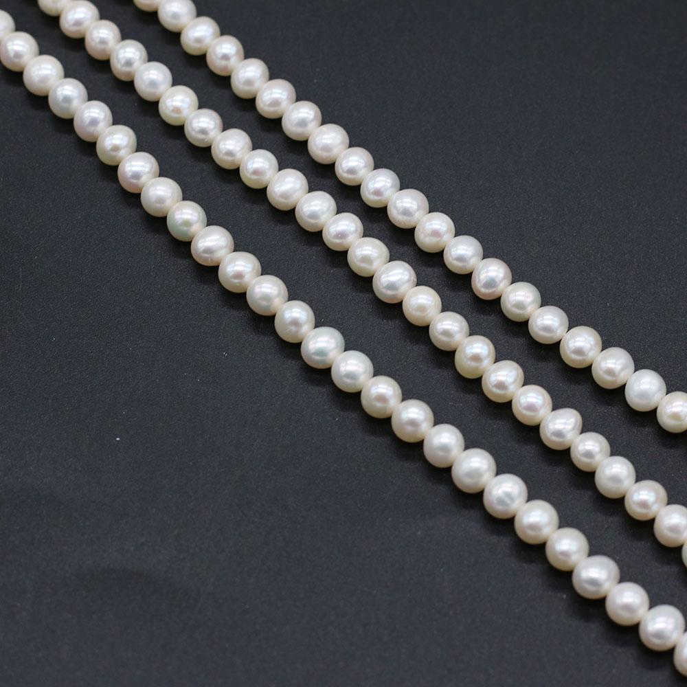 1String, 6-7mm White Natural Freshwater Near Round Pearls 36cm Loose Beads for Handmade Jewelry Craft Supplies, DIY Holiday Gifts