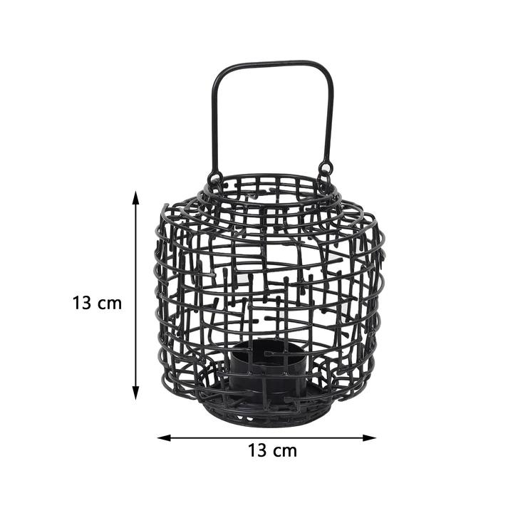 Basketweave Black Tea Light Holder | 13 x 13 x 13 cm