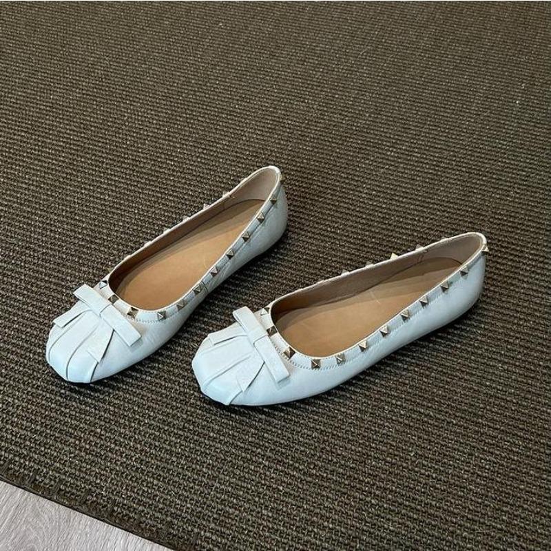 

Bow sweet rivet versatile light luxury spring and autumn new fashion single shoes women s retro design flat grandma shoes 35
