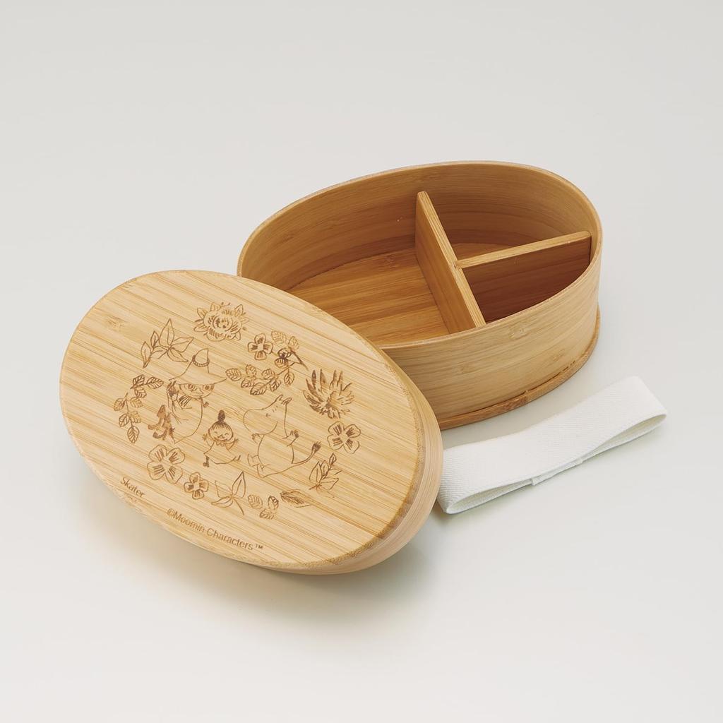 Skater Bamboo Lunch Japanese Oval with Dividers and Lunch Moomin Design Box, 600ml, Style, Shape, Belt, (BWLB6-A)
