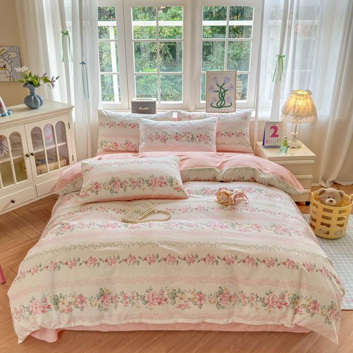3pc 100% Cotton Duvet Cover Set,no fill,Elegant Floral Soft Breathable And Skin-friendly, Single Queen Size for Bedding Set