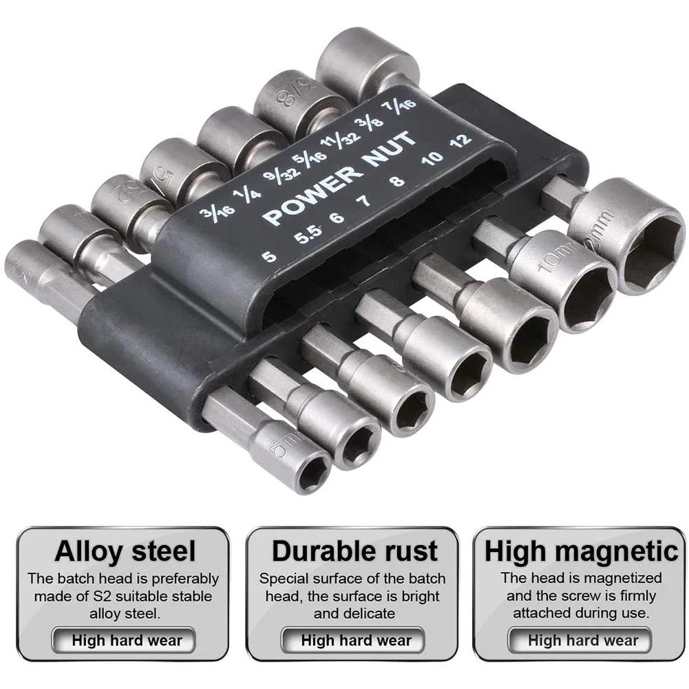 9/14pcs Hex Socket Sleeve Nozzles Nut Driver Set Power Nuts Driver Socket Screwdriver Set Bits Sets Tools 5mm-13mm