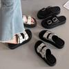 Platform Slippers Women's Summer Wear New Belt Buckle Open-toed Casual Beach Shoes Muffin Bottom One-word Sandals