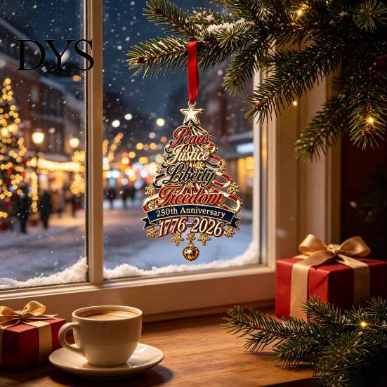 Holiday Tree Hanging Ornaments 250th Anniversary Christmas Ornament, USA Xmas Decor for Acrylic Decorations Home Window, Patriotic Sign Veterans