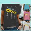 Camiseta Básica Elegante para Mujer con Estampado Floral de Margarita Blusa Versátil de Manga Corta Para Uso Casual