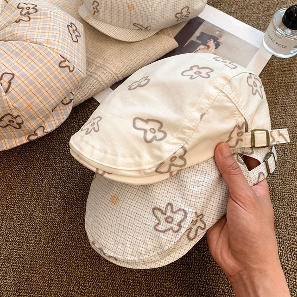 Cartoon Octagonal Hat British Style Y2k Painter Hat Personality Flower Beret  Girls