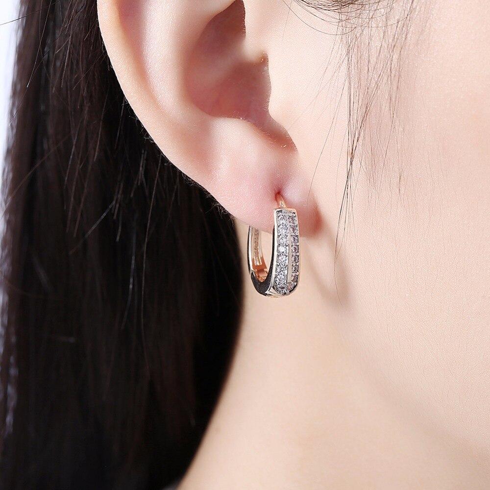 New Arrival Arrivals White Cubic Cubic Zircon Buckle Women Stud Earrings Female Rose Gold Color Color Earrings Femme Adorable Girl JewelryCute Stud