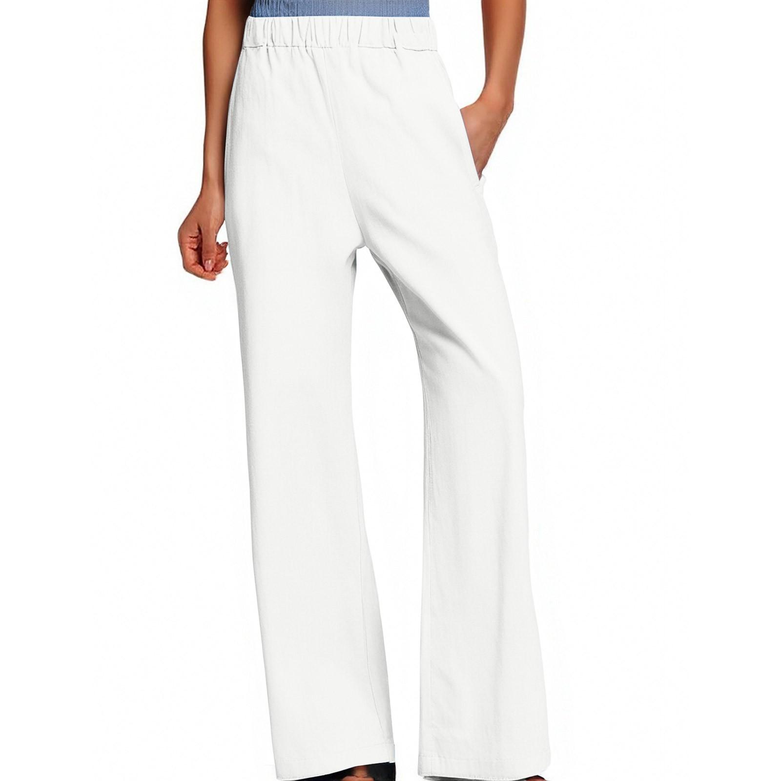 

Женские повседневные модные однотонные хлопковые льняные повседневные брюки, широкие брюки, спортивные штаны с карманами XL белый