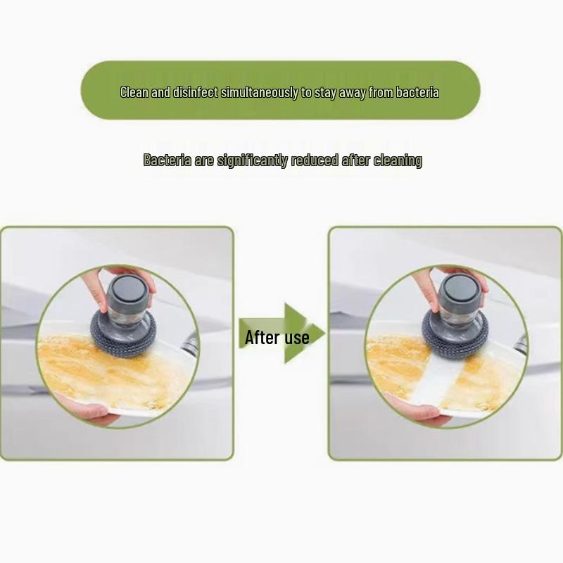 Press-Type Steel Wool Dishwashing Brush with Automatic Liquid Dispensing