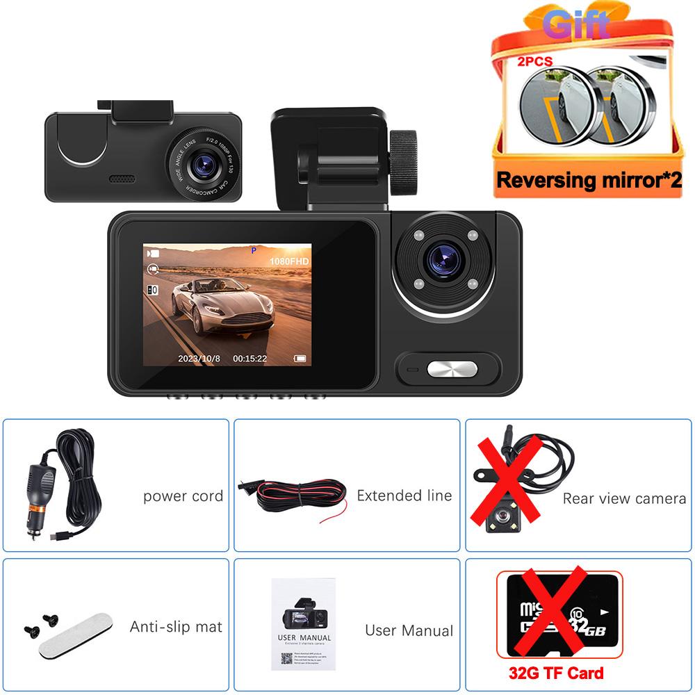 

3-канальный видеорегистратор, видеорегистратор для автомобилей, WIFI 1080P, 2-дюймовый автомобильный видеорегистратор, камера заднего вида, черный ящик, автомобильные аксессуары, бесплатное зеркало в подарок NONE