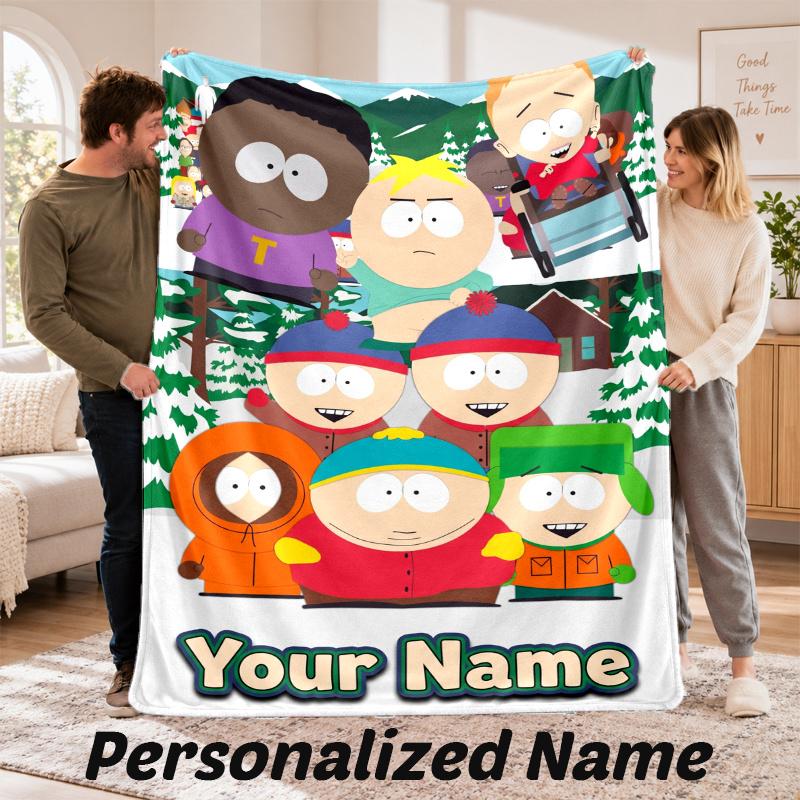 Custom Name South Park Flannel Throw Blanket Personalized Text Soft Blanket Bed Sofa Gift