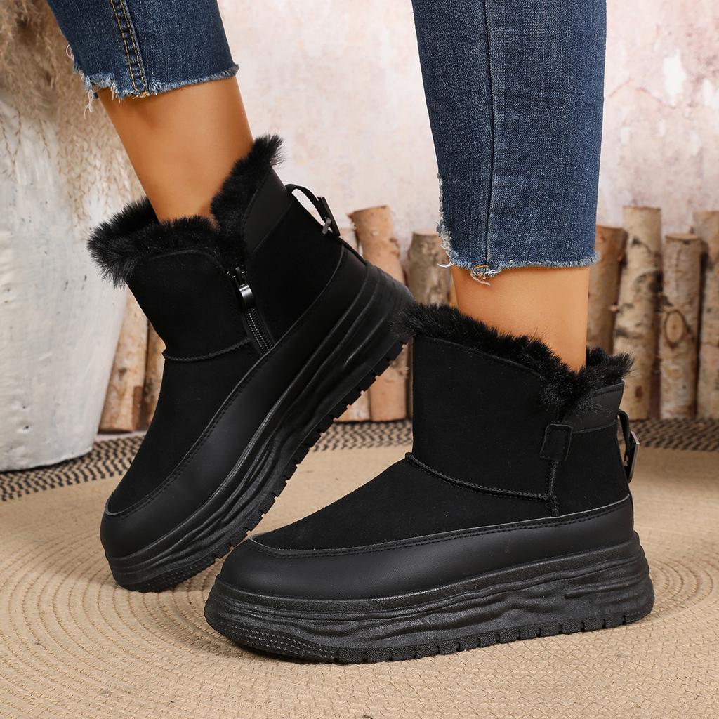 Fashion Chunky Platform Suede Snow Boots Women 2025 Winter Soft Thick Bottom Side Zip Fluffy Fur Ankle Boots Warm Plush Woman's Shoes