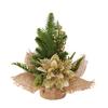 Small Christmas Artificial Plants with Burlap Base Faux Pine Branches with Red Berries/Poinsettias Flower