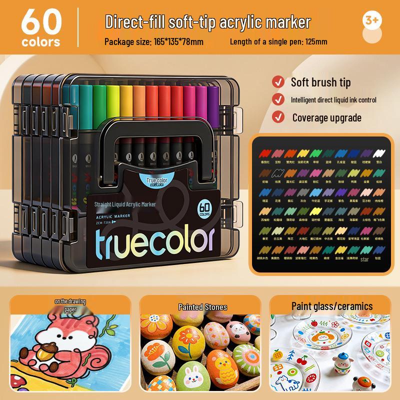 Acrylic Square Barrel Marker Pen Set for Kids - Opaque Watercolor Pens