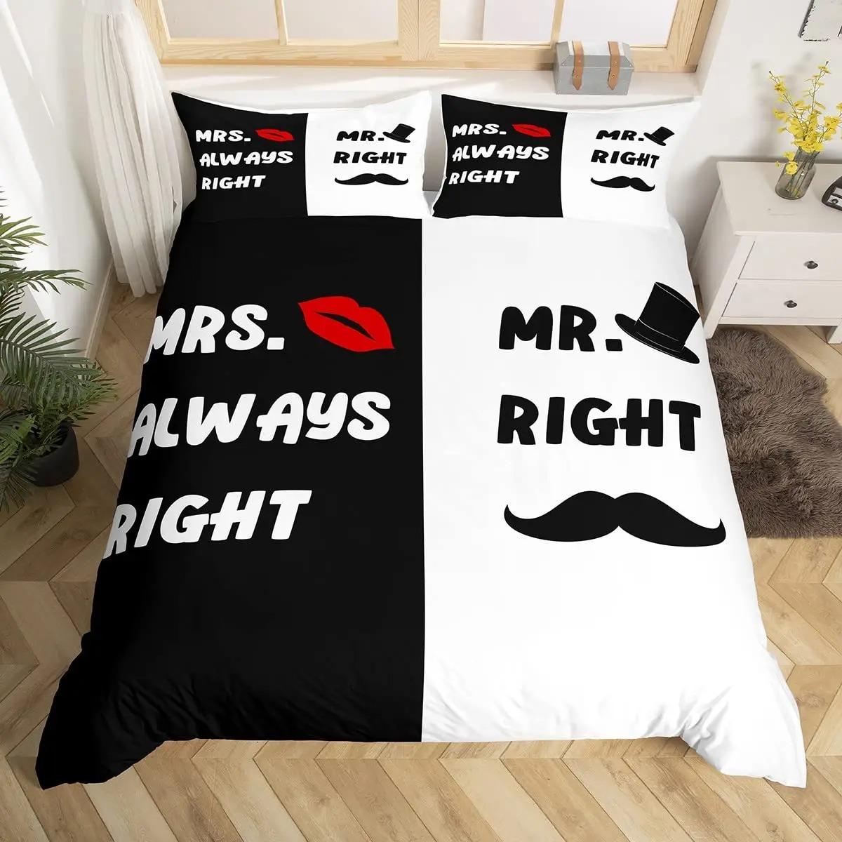 

Комплект постельного белья Mr Mrs, забавный, черный, красный, креативный, для двоих, комплект постельного белья из микрофибры, с рисунком «Любовь, мужчина, усы, женщина, губы», романтика, покрывало 70x133cm 2pcs