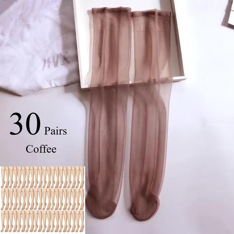 Summer Ultra-Thin Invisible Thigh-High Socks Nude Seamless Mid-Calf Short Socks For Women Anti-Snag Sheer Stockings 1-30 Pairs