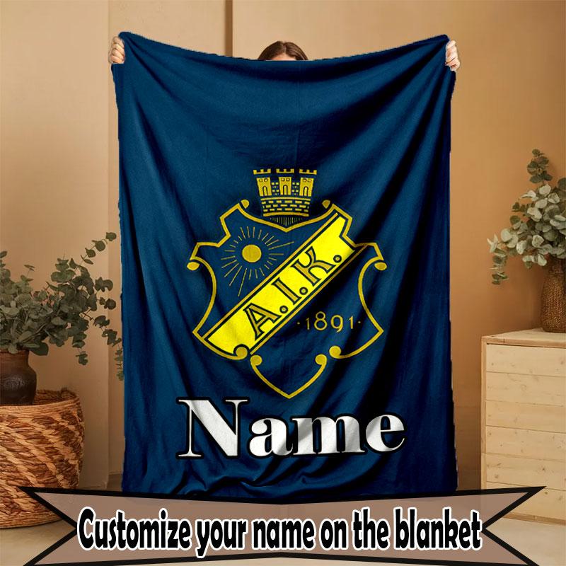 Custom Name Personalized AIK Fotboll Print Blanket, Home Decor, Bedroom, Sofa, Camping, Couch, Gifts for Birthday Christmas