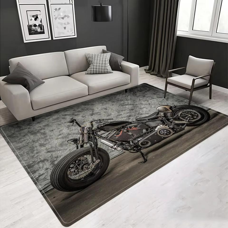 Vintage Classic Motorcycle Garage 3D Printed Carpet Living Room Retro Race Car Large Rug Home Decor Bedroom Non-Slip Floor Mat