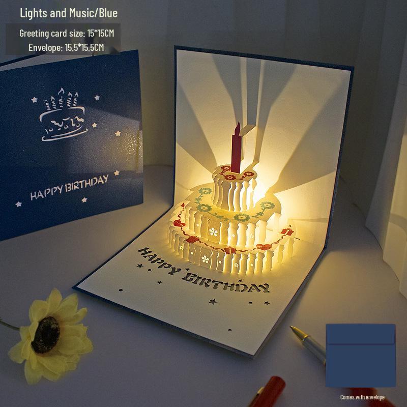 

3D Музичний День Народження Торт Лазерно-Вирізана Листівка зі Світлом