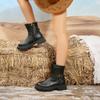 Europäische und amerikanische Größe Leder seitlicher Reißverschluss kurzer Schaft Martin Stiefel Damen grenzüberschreitend runde Zehen dicke Sohle Gürtelschnalle Ritter Lederstiefel