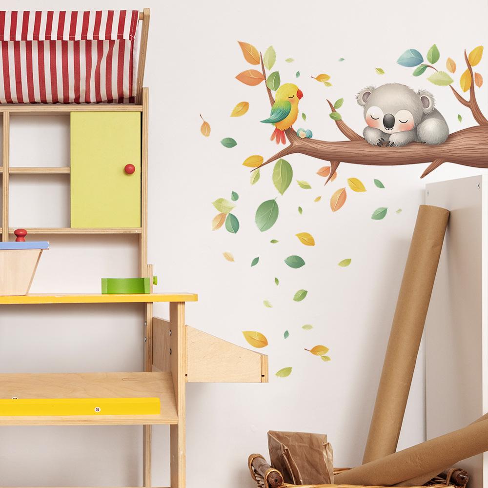 Cute Cartoon Koala On Branch Wall Sticker Sweet Nursery Self-Adhesive Decor for Kids Room Bedroom Living Room Wall Art