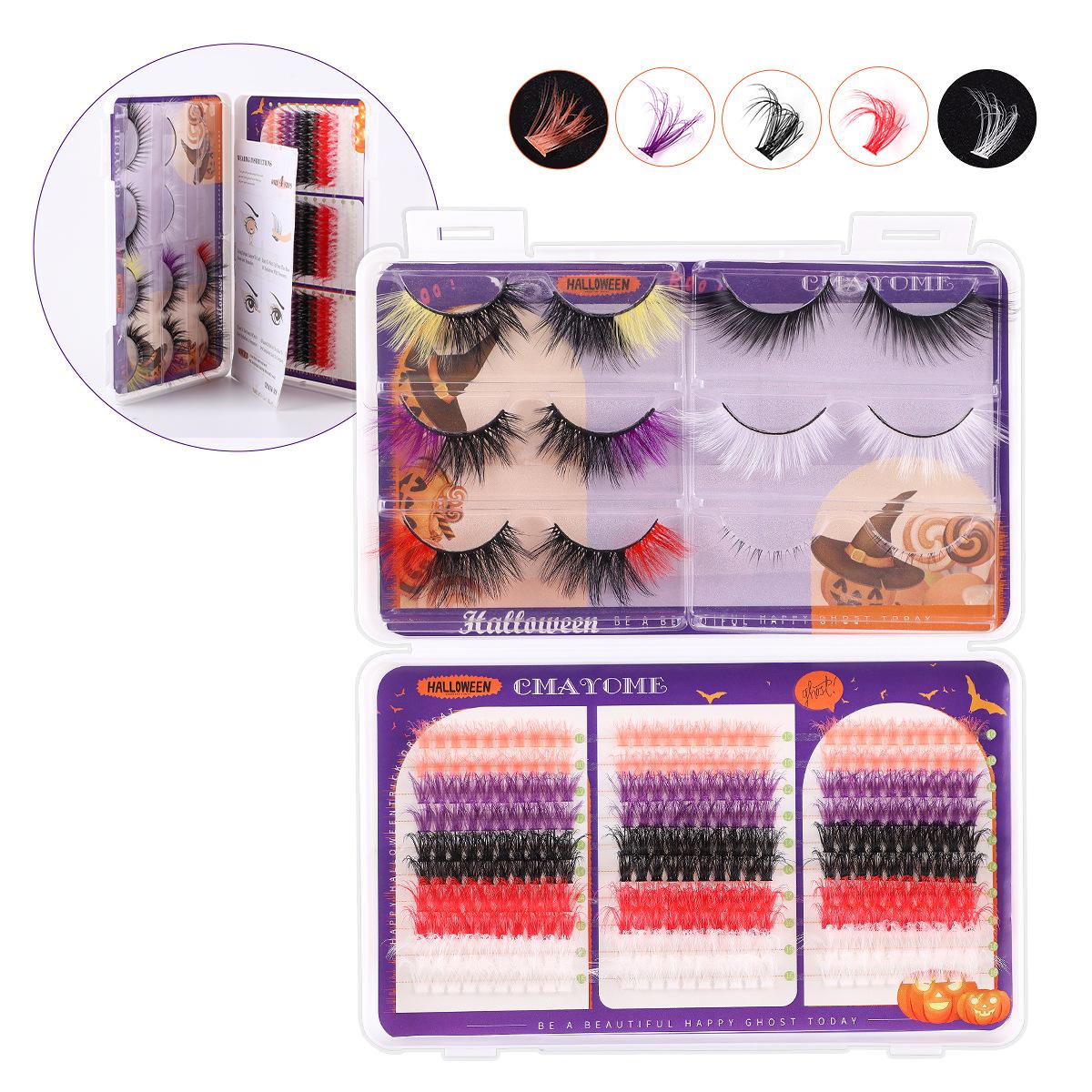 

Хэллоуинский набор цветных накладных ресниц, ресницы с преувеличенным изгибом, густые, пучковые, смешанные