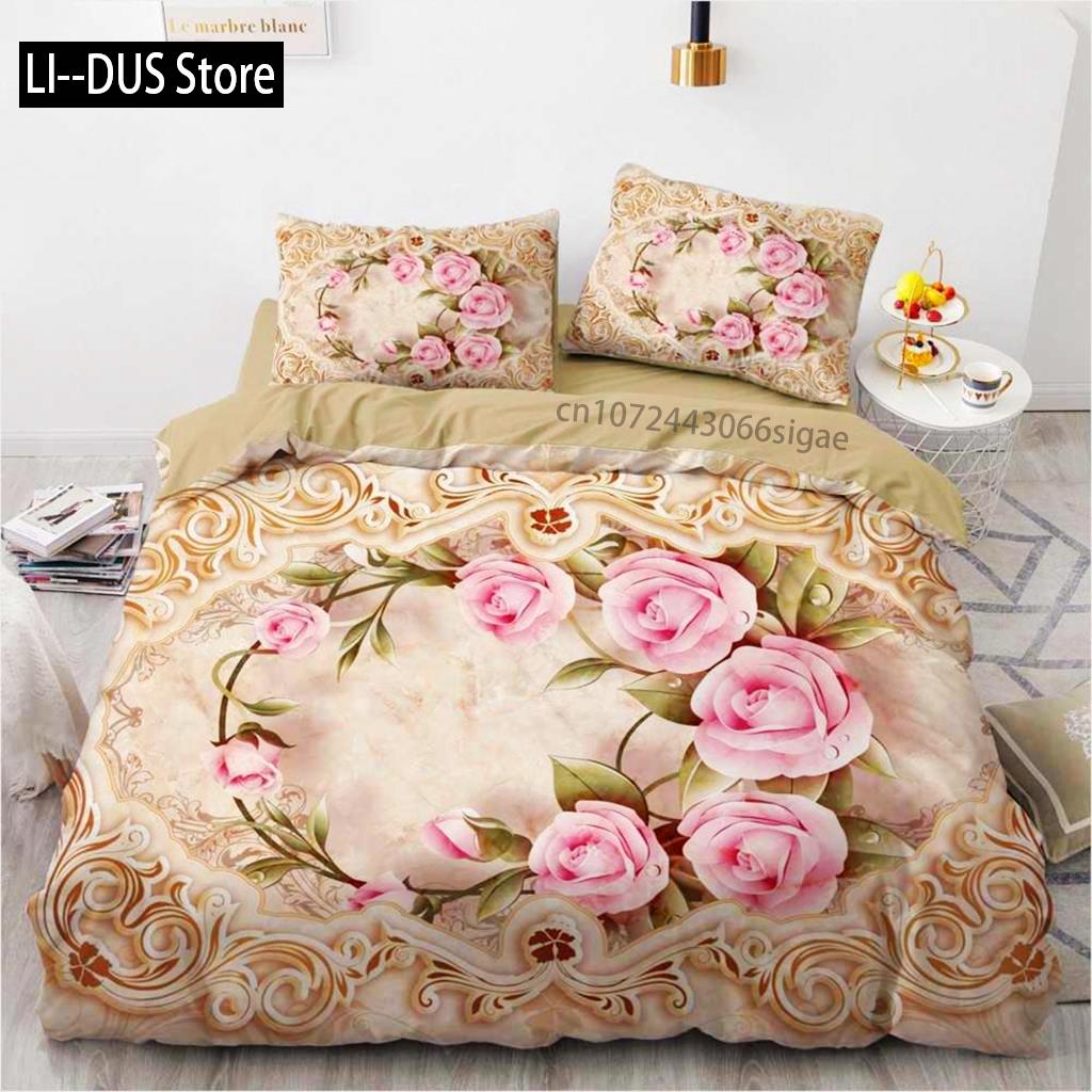 

Comforter Flower Microfiber Red Rose Bedding Set King Size Floral Print For Valentine S Day Mother S Day Soft Comforter (quilt)-EU Single(135*200cm)3pcs