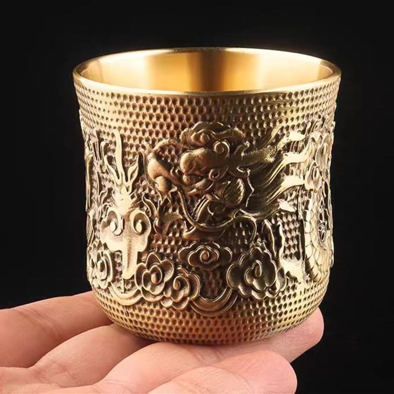 Brass Engraved Phoenix Mini Spirits Vodka Cup Liquor 50ml Retro Bronze Portable Personalized Tea Tumbler Glases Home Decorative