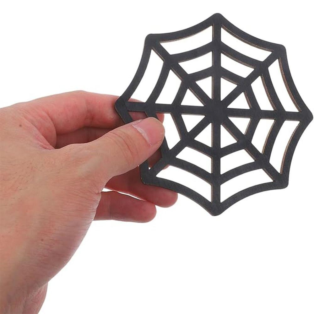 Spooky Spider Web Coasters Wood Halloween Drink Coasters Gift Table Cup Mats Party Supplies