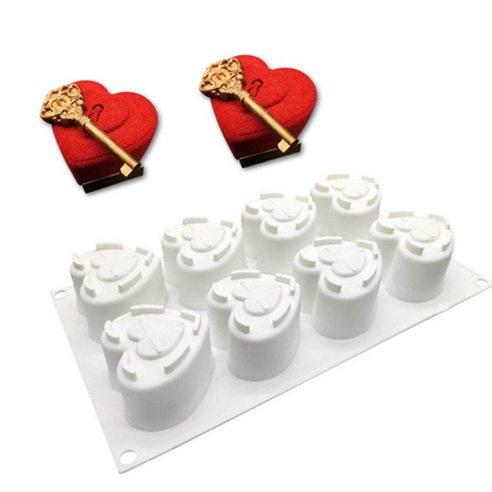 Love Shape Mousse Mold 8 Cavities Heart Lock Mold Valentine'S Day Cake Mould Reusable Heart Silicone Mould For Gift-Making Home