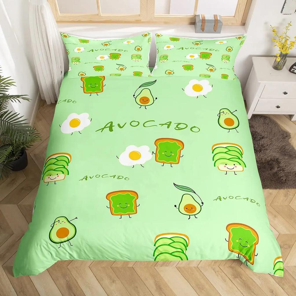 Avokado Dynetrekksett Avokado Sengetøy Søte Frukter Dynetrekk Queen Tropisk Botanisk Tegneserie Polyester Dyne Trekk
