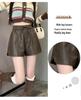 Women's Black PU Leather High Waist Wide-Leg Shorts - 2024 Autumn/Winter Collection