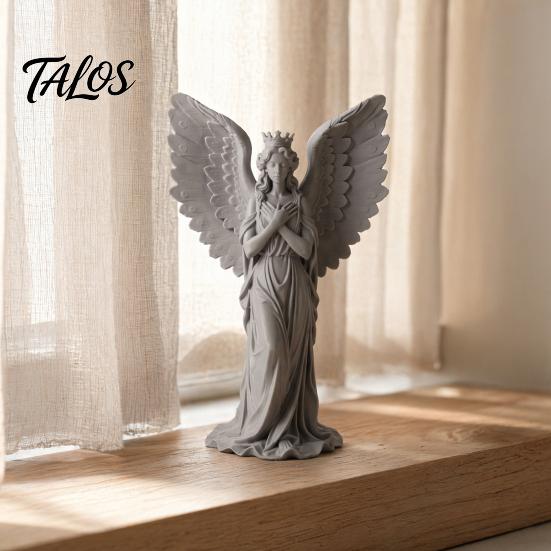 Crown Angel Ornament 3D Printed Figurine, Vintage Guardian Angle Statue, Miniature for Display Artistic Winged Women Sculpture Home Tabletop