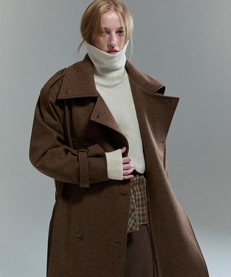 Cocancl Pure Wool Neck Hug Long Coat