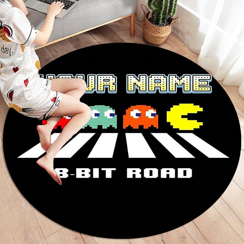 Pac-Man Custom Name Round Area Rug,Carpet Rug for Living Room Bedroom Sofa Playroom Decor,Non-slip Floor Mat