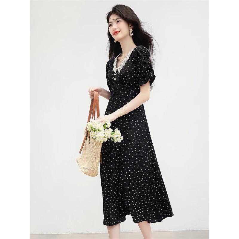 French Hepburn Style Floral Lace Midi Dress