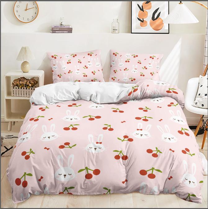 

Bed Three-Piece Bunny Illustration Quilt Cover 3D Digital Printing Kit 135 * 200 (two-piece set) 90g