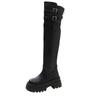 Knee Over Long Boots For Women  New Retro Round Toe Thick Soled High Boots With Thick Heels And Leather Buckle Elastic Boots