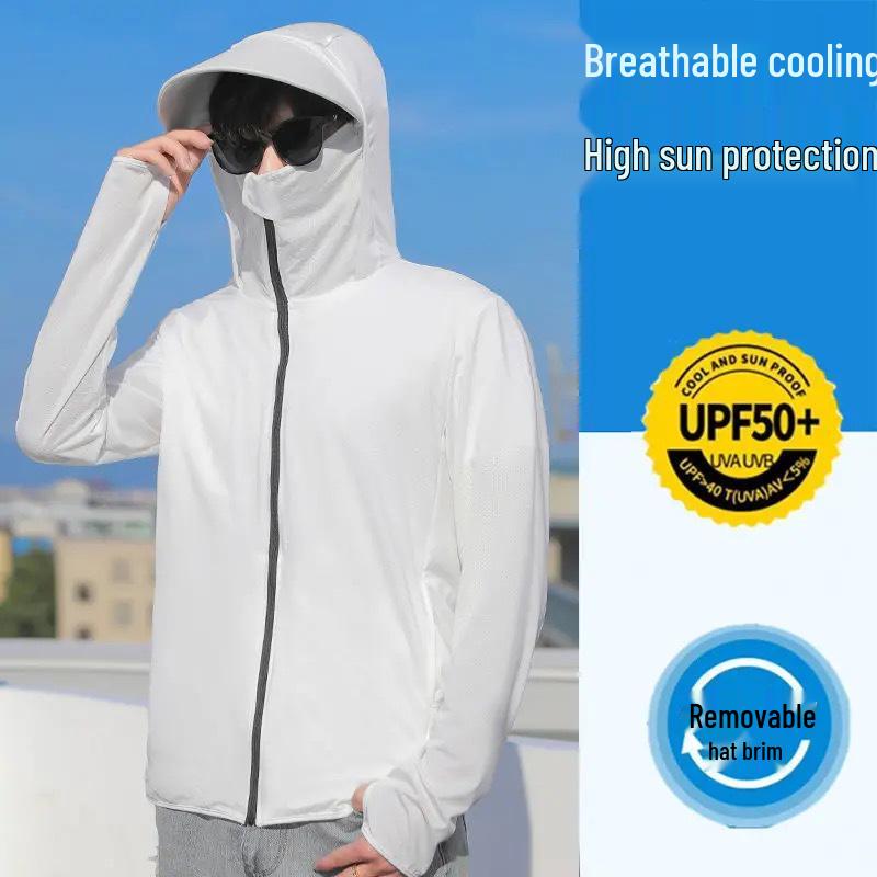 

Мужская летняя куртка из ледяного шелка для защиты от солнца - Легкая, дышащая, устойчивая к УФ-излучению для рыбалки 4XL белый