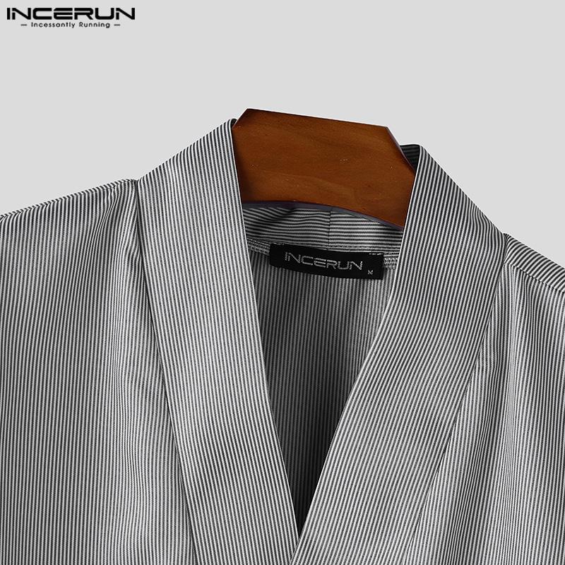 INCERUN Two Piece Suit Summer Men Short Sleeve Front Cross Shirts Bandage Pants Outfits Sets