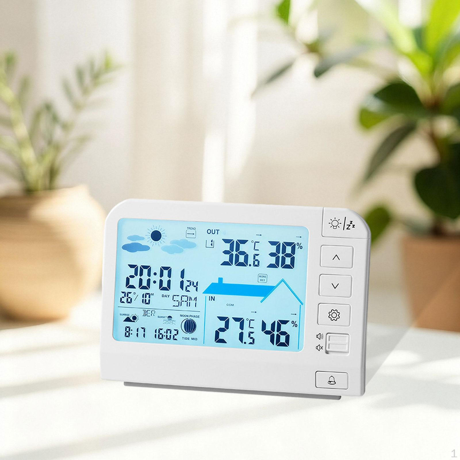 

Weather Station Digital Alarm Clock Display Portable Versatile Indoor Outdoor Thermometer Hygrometer Style B White