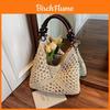 Summer Beach Woven Tote Bag Large Capacity With Color Blocked Bead Decoration For Casual Daily Use