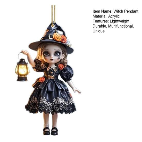 Halloween Witch Car Pendant Pumpkin Lanterns Bat Elements Rearview Mirror Ornament Gothic Tabletop Hanging Accessories