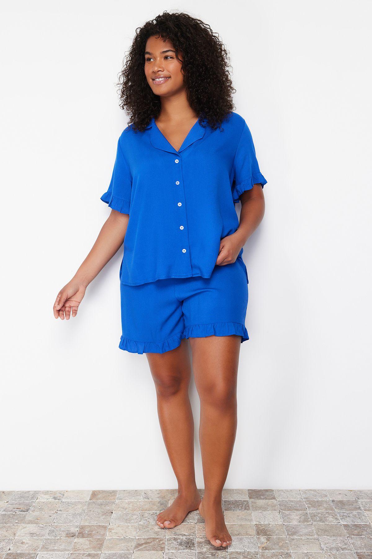 

Women s Style Plus Size Saks Shirt Collar Woven Pajama Set